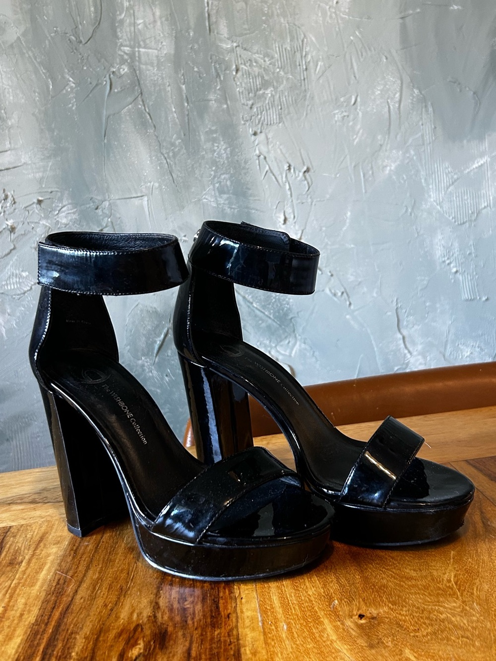 Patent Black Platform Ankle-Strap Heels